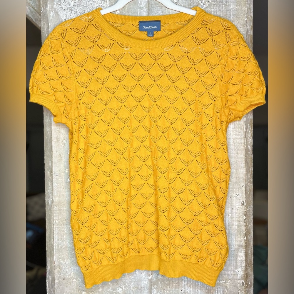 ModCloth Pointelle 'Taken' Short Sleeve Sweater